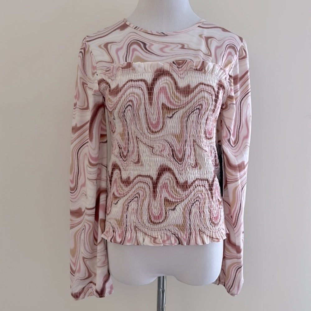 AVA ROSE || Psychedelic Design Fitted Stretch Top. Sz. L